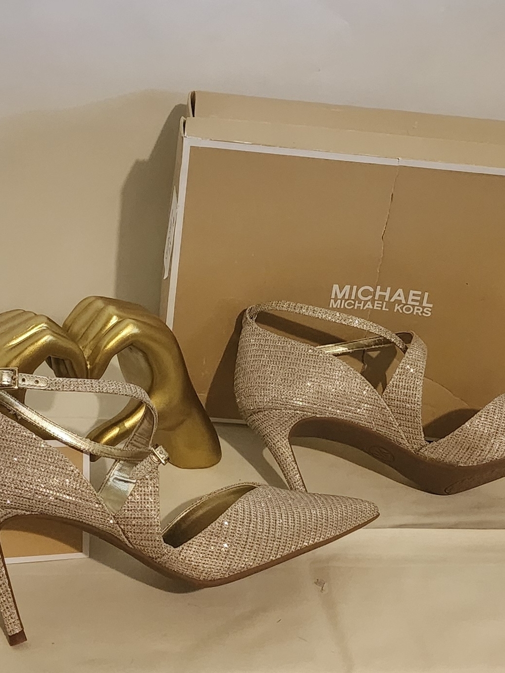 Michael Kors Gold Glitter Pointed-Toe Strappy Pumps - Picture 4 of 8